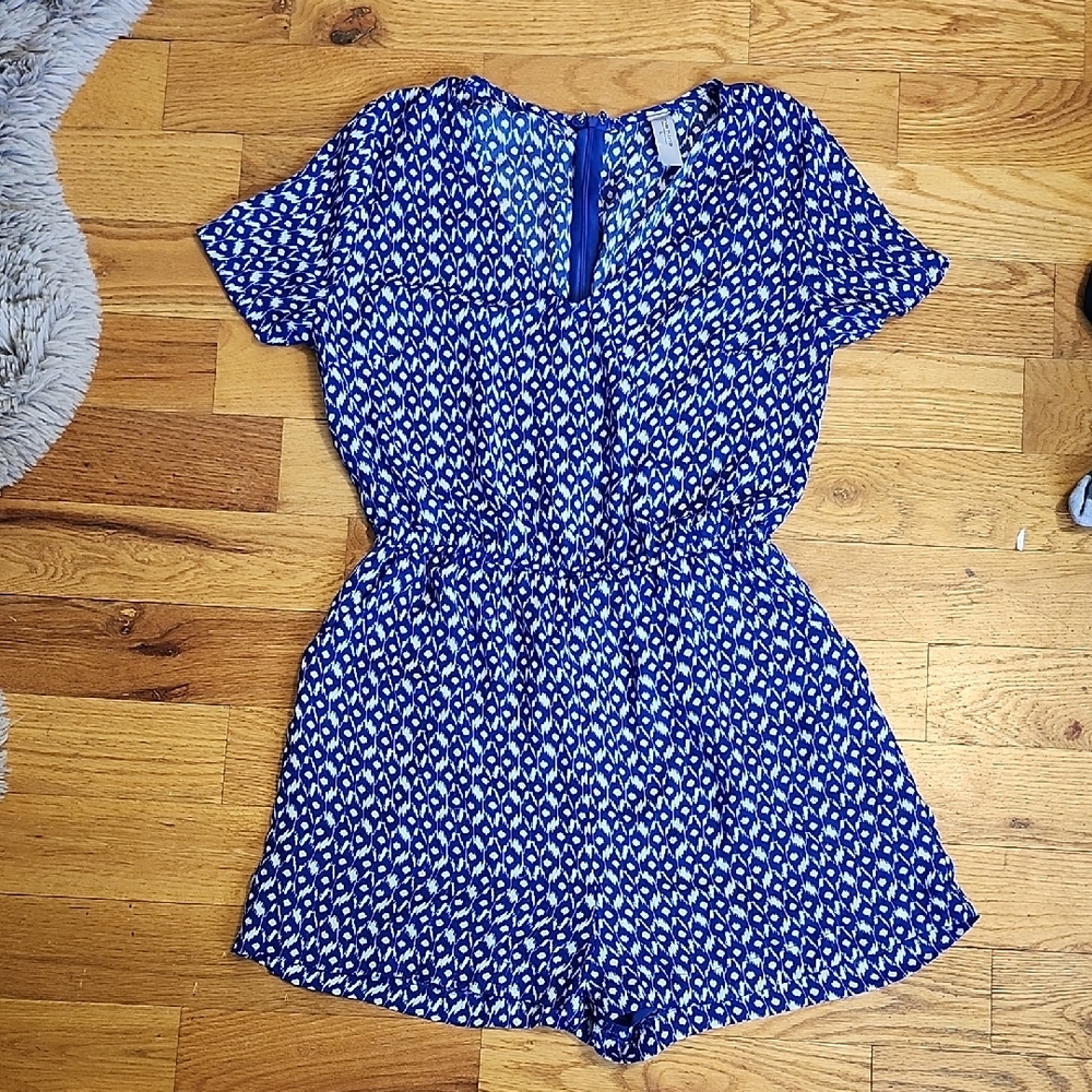 Mahina Blue and White Ikat Romper